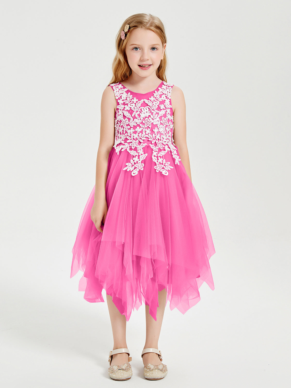 Tea Length Tulle Junior Bridesmaid Dresses Azalea
